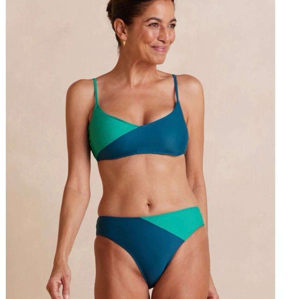 Summersalt Mid Rise Diagonal Bikini Bottoms Size 16 Colorblock Teal Green NWT